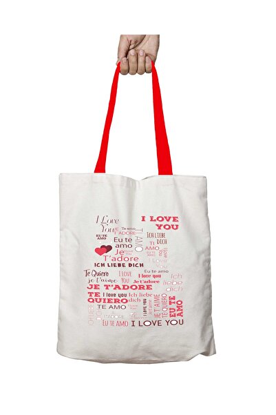 ART HEDİYE Червона сумка з ручками до Дня Святого Валентина, 9 мов, можна прати