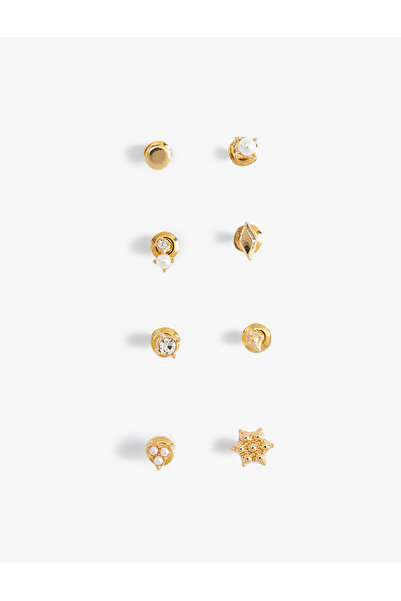 Koton Top Earring Set with Pearl Detail in Steel Mix