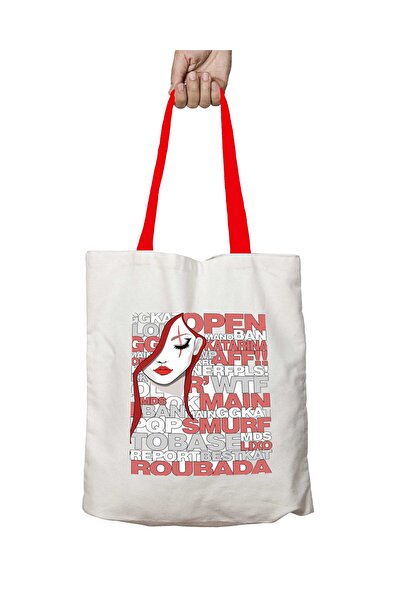 ART HEDİYE Katarina Pick Washable Shoulder Bag with Red Handles
