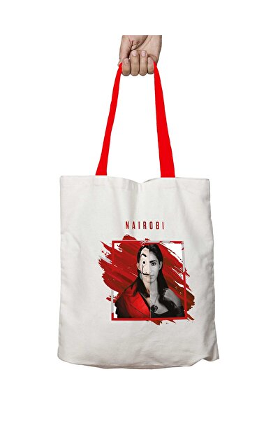 ART HEDİYE La Casa De Papel Nairobi Washable Shoulder Bag with Red Handles