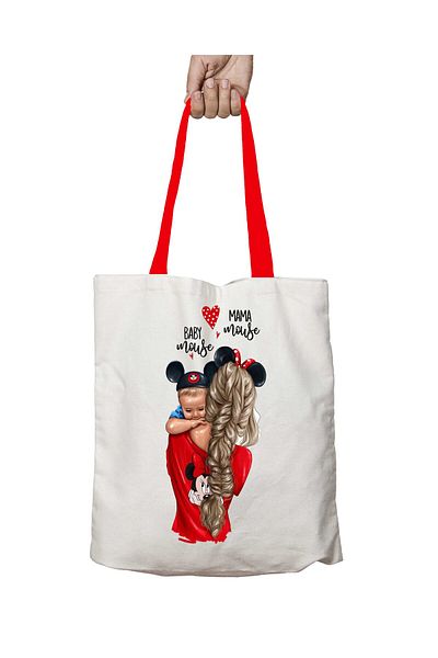 ART HEDİYE Red Handled Baby Mouse Mama Mouse Washable Shoulder Bag