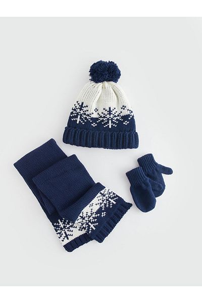 LC Waikiki Lcwk Patterned Baby Boy Scarf Beanie Gloves Set