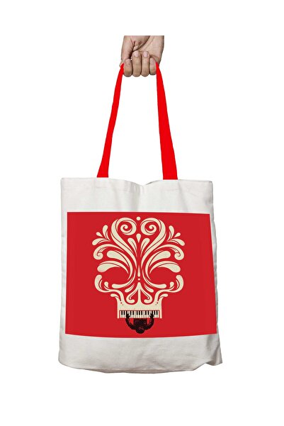 ART HEDİYE حقيبة كتف قابلة للغسل على شكل جمجمة بيانو بمقبض أحمر