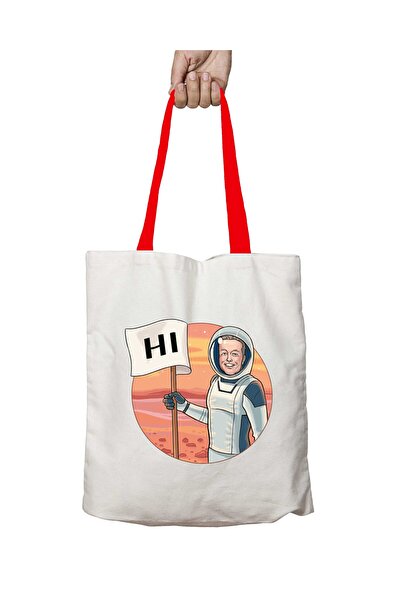 ART HEDİYE Red Handle Elon Musk Telegram Astronaut Washable Shoulder Bag