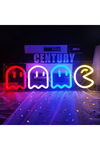 COOYA Pac-Man Neon Sign, USB/Switch, Ghost Retro Decor Arcade Game Room Decoration, for Bedroom Kids Room