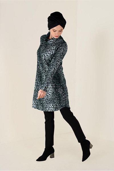 TRENDTESETTÜR Women's Gray Leopard Patterned Tunic 4808