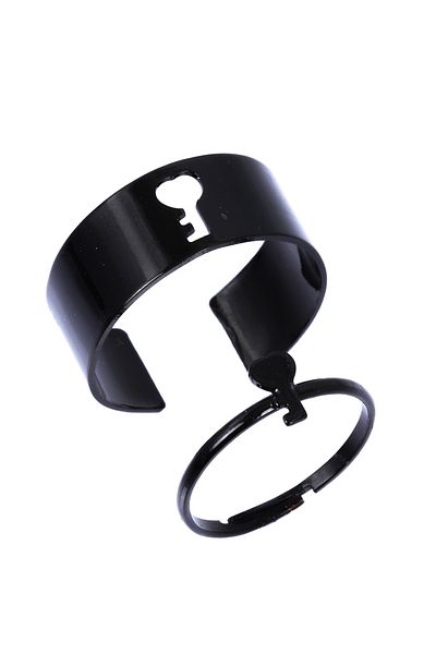 LABALABA Black Color Plated Adjustable Pair of 2 Rings with Key Figure
