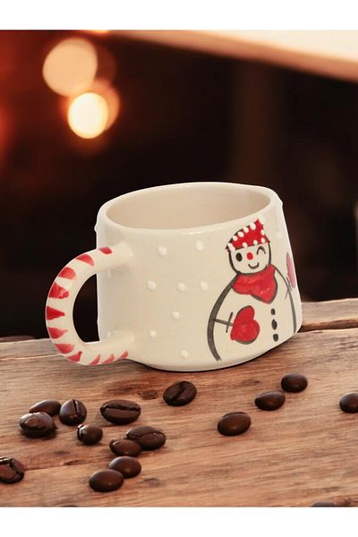 İlbay Çini Takı Christmas Classic Ceramic Mug - Snowman Themed Handcrafted Cup Mug
