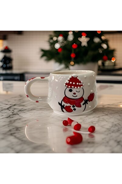 İlbay Çini Takı Christmas Classic Ceramic Mug - Snowman Themed Handcrafted Cup Mug