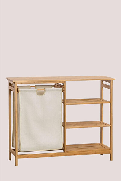 Digithome Bambu 3 Raflı 1 Bölmeli Kirli Sepetli Banyo Düzenleyici Çamaşır Sepeti Organizer DB-0008