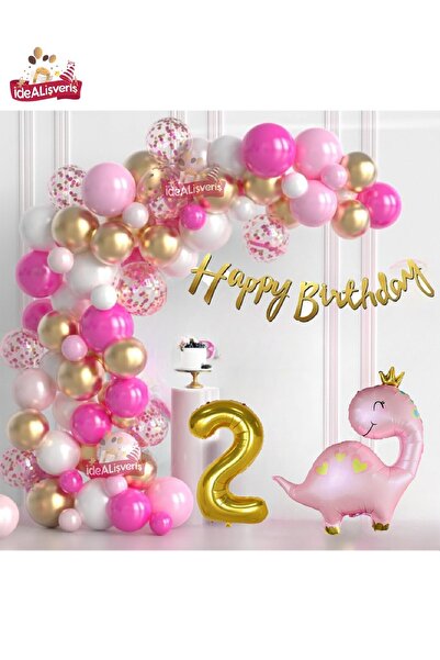 Laviyosa Luxury Pink Dinosaur Age Foil Balloon Pink Gold White Birthday Party...