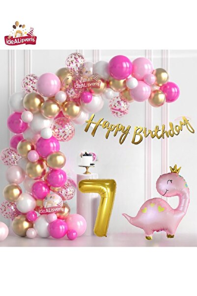 Laviyosa Luxury Pink Dinosaur Age Foil Balloon Pink Gold White Birthday Party...
