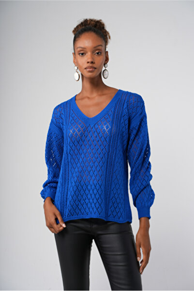 Hopoi Women's Openwork V-Neck Sweater Hop85003