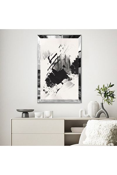 Zevahir Mobilya Dekorasyon Pictură unică din MDF cu cadru din plexiglas cu oglindă argintie, culoare gri și neagră, cu design abstract