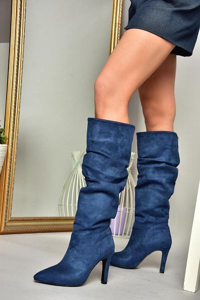 Navy blue suede knee high boots deals