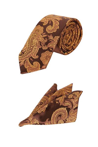 Echol Fashion Brands Men's Gold Brown Patterned Tie Handkerchief