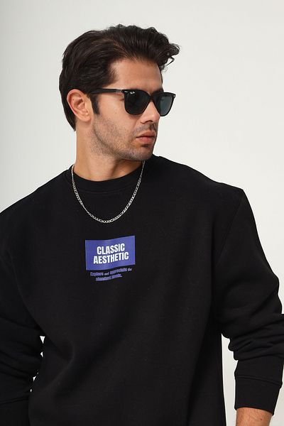 The Champ Clothing Φούτερ με λαιμόκοψη Fleece Classic Athletic Text με εμπριμέ μαύρο oversize φούτερ