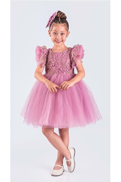 Mnk Baby&Kids Dívčí vyšívané sukně Tutu šaty MNK0578 RŮŽOVÉ