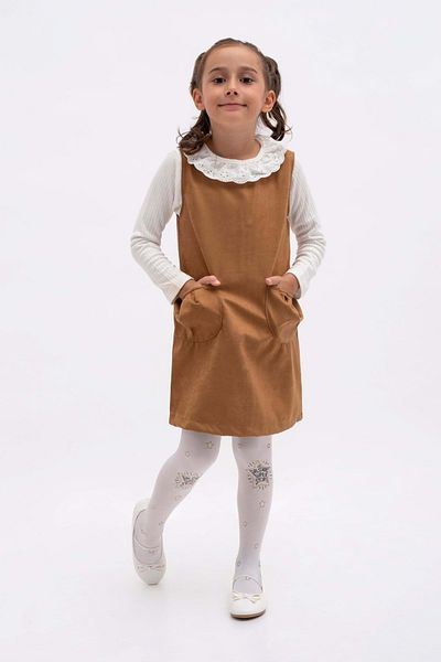 Mnk Baby&Kids Тъмнокафяв велурено-декоративен комплект за момичета - Pocket MNK2144