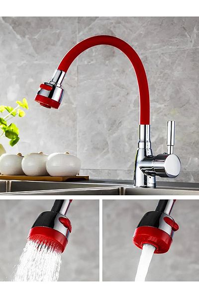 ByKax Colorful Silicone Rotating Head 2 Function Spiral Tap Head - Red