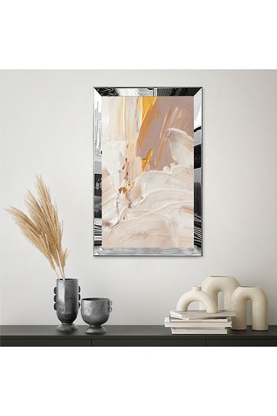 Zevahir Mobilya Dekorasyon Pictură MDF unică cu design abstract în stil de vopsea în ulei în tonuri pastel cu cadru din plexiglas cu oglindă argintie