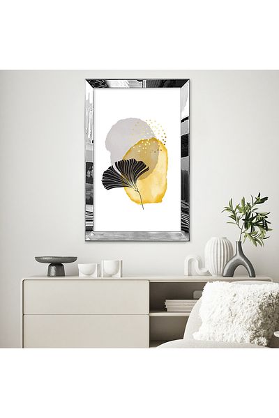 Zevahir Mobilya Dekorasyon Pictură abstractă modernă din MDF cu frunze de ginkgo cu cadru din plexiglas cu oglindă argintie