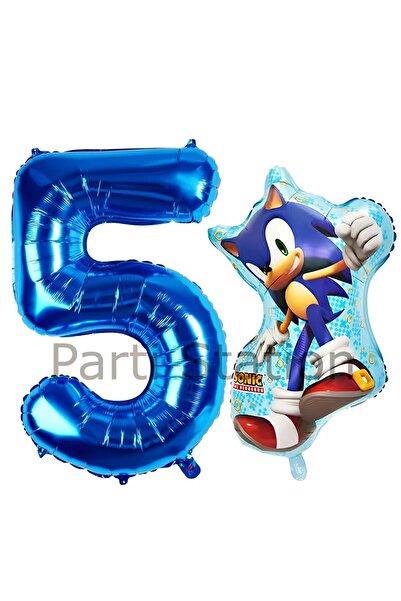 Parti Station Tilki Sonic ve Lacivert Rakam Balon 5 Yaş Balon Set Tilki Sonic...