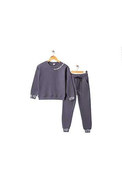 Mnk Baby&Kids Girl's Fleece Printed Tracksuit 3 Yarn - Mnk 416053   Smoked