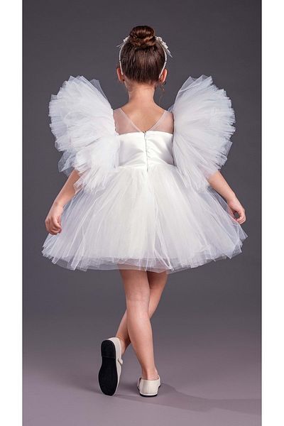 Mnk Baby&Kids Tutu Sukně Nafouklé rukávy Comotini Dívčí večerní šaty s korunkou MNK0582 BÍLÁ