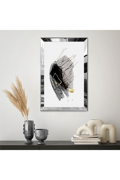 Zevahir Mobilya Dekorasyon Design în stil acuarelă de culoare neagră abstractă cu cadru din plexiglas cu oglindă argintie, pictură unică MDF