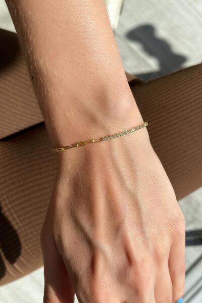 Spossy Silver Jewelry 925 Ayar Gümüş, 14 Ayar Gold, Yarı Su Yolu Yarı Zincir ...