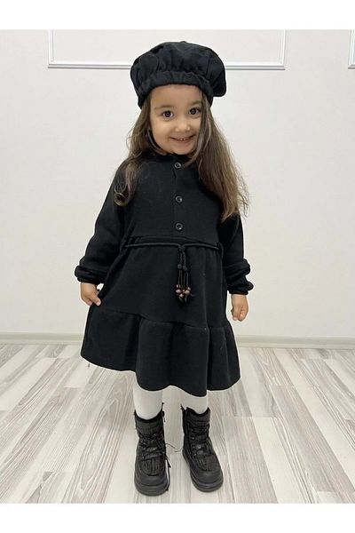 Mnk Baby&Kids Rochie pentru fetiță cu ștampilă Pălărie din stofă MNK0559 NEGRU