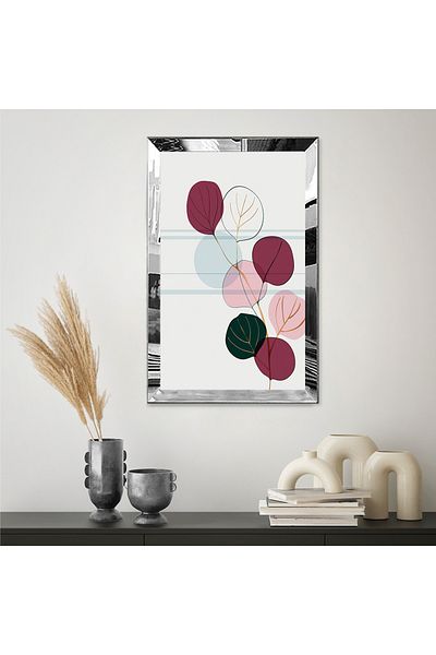 Zevahir Mobilya Dekorasyon Masa MDF cu frunze colorate in stil minimalist cu rama din plexiglas cu oglinda argintie