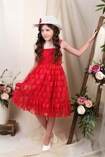 Mnk Baby&Kids Red Girl's Dress with Cap and Guipes Mnk0609