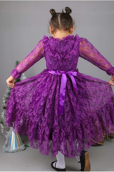 Mnk Baby&Kids Flower Motif Lace Children's Hijab Dress MNK0580 PURPLE
