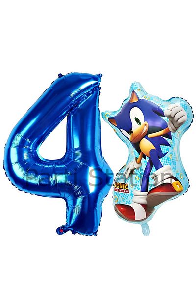 Parti Station Fox Sonic and Navy Blue Number Balloon 4 Years Old Balloon Set Fox Sonic Concept Birthday Balloon Set