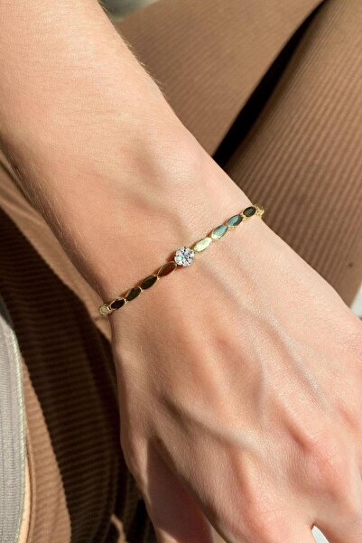 Spossy Silver Jewelry 925 Ayar Gümüş, 14 Ayar Gold, Tek Taşlı Oval Tasarım Bi...