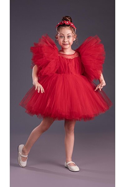 Mnk Baby&Kids Tütü Etekli Kabarık Kollu Komotini Taçlı Kız Çocuk Abiye Elbise...