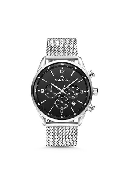 Mats Meier Grand Cornier chronograph men's watch silver colored with black MM...