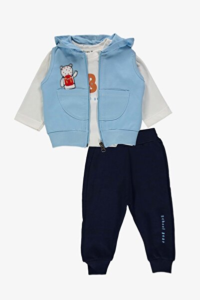 Mnk Baby&Kids بدلة الدب المدرسية 2 خيط للأطفال الأولاد - جيب MNK14140 أزرق