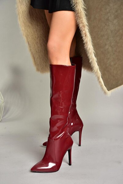 Fox Shoes N372530108 Bordo Rugan İnce Topuklu Sivri Burun Kadın Çizme