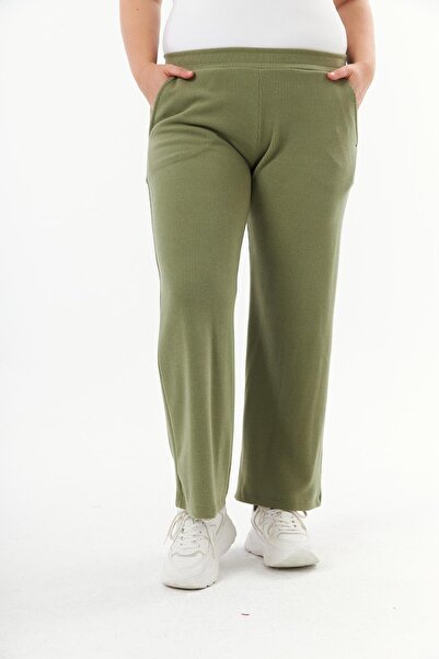 RMG Khaki Colored Large Size Ribbed Sweatpants