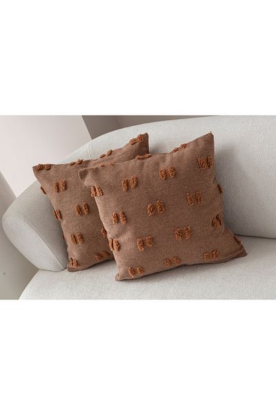 BUGİ HOME COLLECTİON Декоративна калъфка за възглавница от лен 43x43 см - с двойна бродерия и папионка