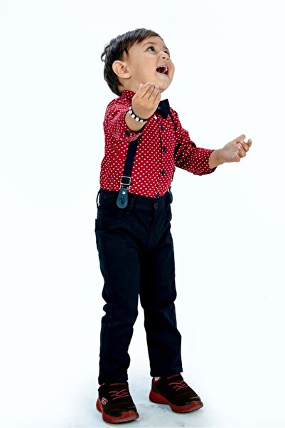 Mnk Baby&Kids Red Cotton Baby Set - Shirt and Gabardine Pants Mnk0294