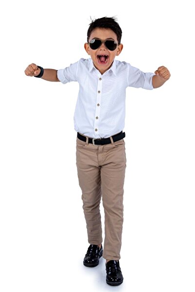 Mnk Baby&Kids Tarz Gömlek Gabardin Pantolon Erkek Çocuk Takım MNK0422 BEYAZ - BEJ