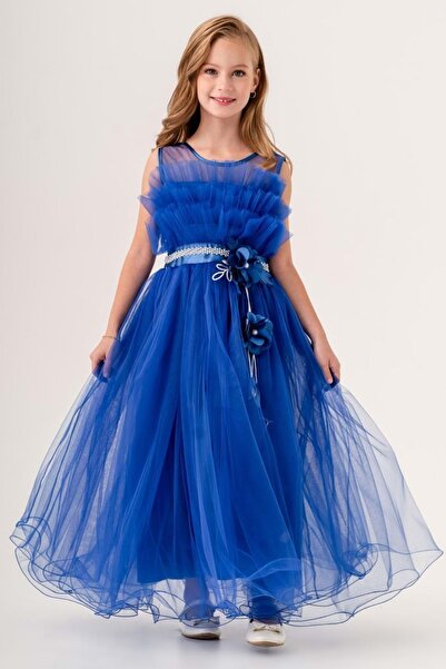 Mnk Baby&Kids Βραδινό φόρεμα για κορίτσια - Saks Blue, MNK0475 Special Occasi...