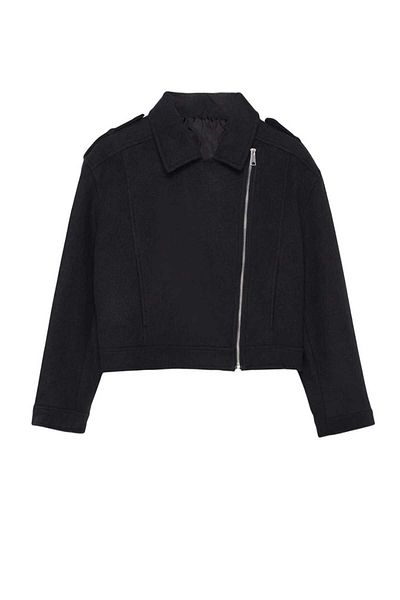 NEVEGE BUTİK FEMEI CU CUREA INFERIOR CU fermoar incrucisat STICLA CROP JACKET-negru