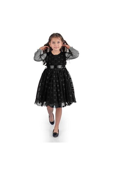 Mnk Baby&Kids Țesătură din dantelă neagră - Rochie pentru fetiță prințesă cu buline mari Mnk0547