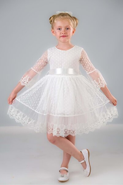 Mnk Dream Luxury Dantel Kız Çocuk Elbise MNK0327 BEYAZ