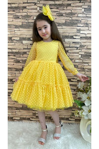 Mnk Girl's Lace Buckle Princess Dress - 0306 Yellow
